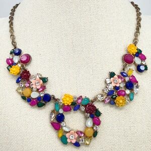 Floral Bib Necklace Spring Flowers Gold Tone INC International Concepts